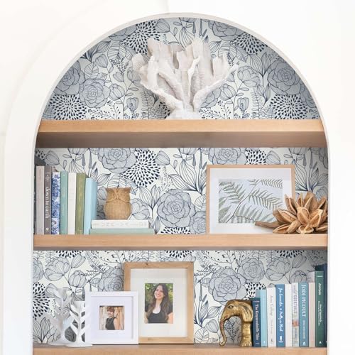 Wudnaye Navy Blue and White Floral Peel and Stick Wallpaper 16.9"×197" - Image 6