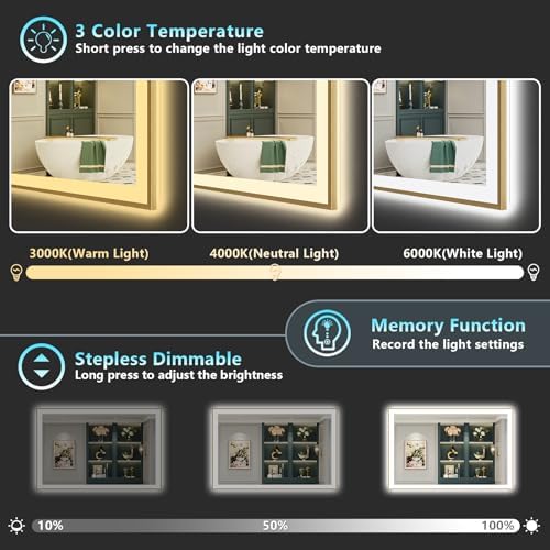 50x32 Gold LED Bathroom Mirror - Image 4