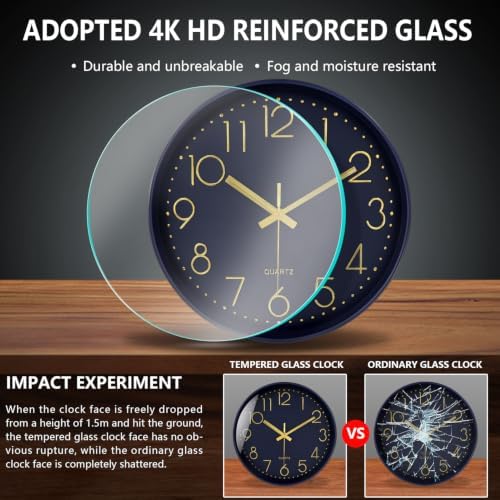 14Inch Navy Blue Silent Wall Clock Battery Operated Clocks - Image 5