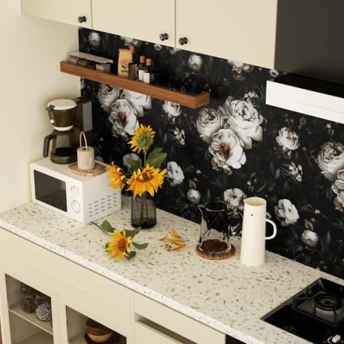 Laatse Dark Black Floral Wallpaper Peel and Stick 17.5" × 787" - Image 7