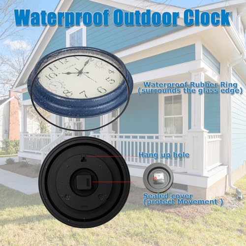 Crosstime 16" Indoor Outdoor Retro Wall Clock Battery Operated Silent - Image 4