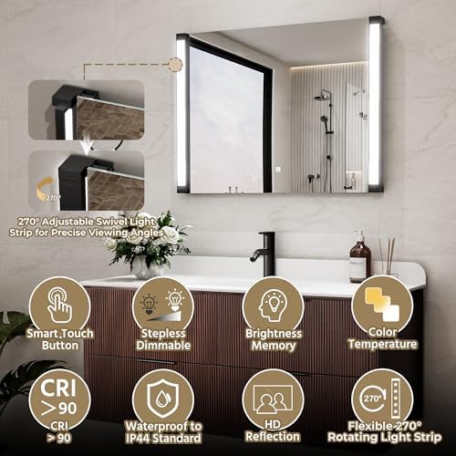 32" Wx24 H LED Mirror for Bathroom Vanity Mirror, 270° Rotatable LED Arms for - Image 2