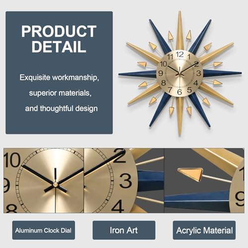 Starburst Large Wall Clock, Mid Century Decorative Wall Clock - Image 3