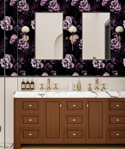 Black Purple Vintage Floral Peel and Stick Wallpaper 17.5" x 393" - Image 5