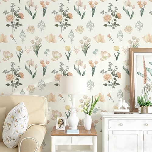 Safiyya Vintage Wallpaper Peel and Stick Floral Beige Contact Paper Roses - Image 4