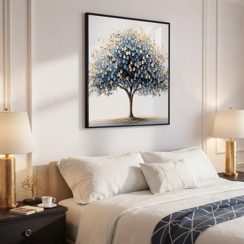 Framed Modern Luxury Blue and Gold Tree of Life Wall Art, 30x30 Inch - Image 4