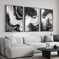 Large Framed Black and White Modern Abstract Wall Art Set of 3, 24x36 In by Cuspin