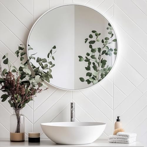Oruii Round Mirror, 26 inch White Circle Mirror - Image 5
