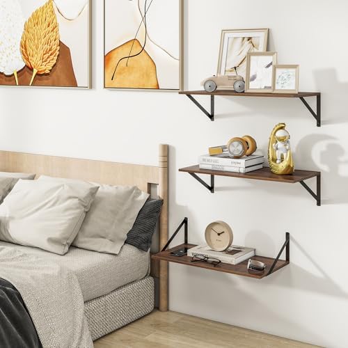 Heimlove 24W x 12D Deep Floating Shelves Set of 3 Walnut - Image 6