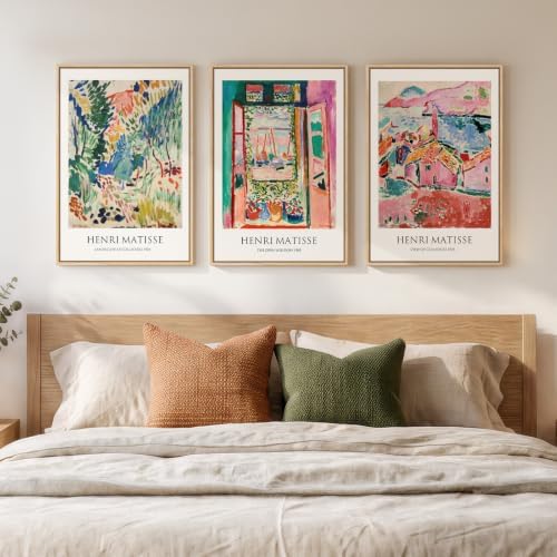 Framed Matisse Colorful Abstract Canvas Wall Art Set of 3, 16x24 In by Cuspin