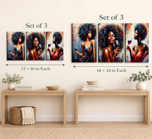 hijyord 3Pcs African American Women Canvas Wall Art 16x24in - Image 5
