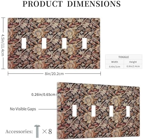 Light Switch Covers Vintage William Morris Floral Plants Quad Toggle 4 Gang - Image 5