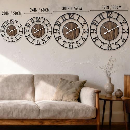 Large Metal Wall Clock, 32 Inch Retro Decorative Silent, Non Ticking, Battery - Image 2