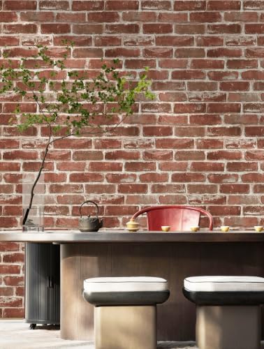 Hopeak Red Brick Wallpaper, Self-Adhesive Peel and Stick Waterproof and - Image 5