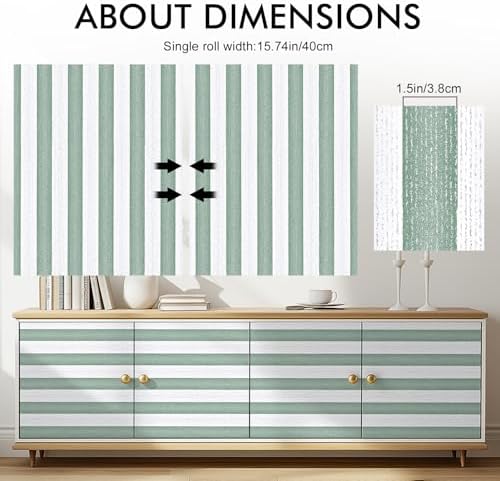 Green Stripe Peel and Stick Wallpaper A Set of 15.7" x 236" Green and White - Image 3