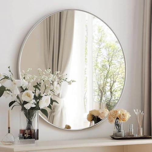 Oruii Large Round Mirror, 30 inch Silver Circle Mirror - Image 7
