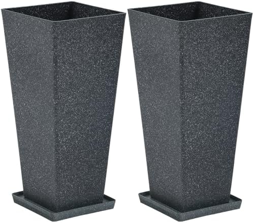 Autodaya 28" Oversized Black Terrazzo-Look PP Tall Planters Set of 2 - Image 2