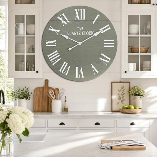 ARTPOWER 35.5” Extra Large Giant Farmhouse Wall Clock, Sage Green - Image 6