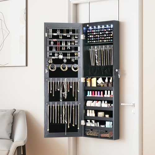 LED Jewelry Cabinet Armoire Organizer, Wall/Door Mount Jewelry Organizer and - Image 6