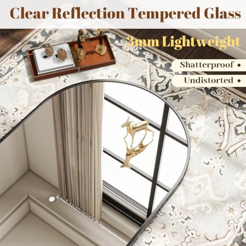 VooBang Large Arched Wall Mirror, 36 x 48 inch Arch Bathroom Mirror Black - Image 4