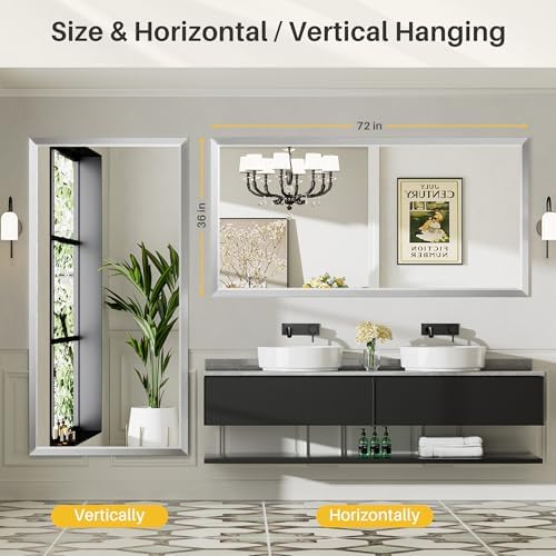 Briivue Bathroom Wall Mirror, 72x36 Inch - Image 5