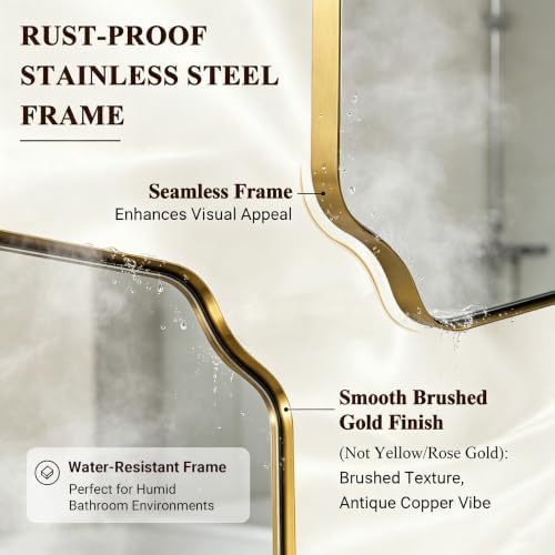 ANDY STAR 30"x30" Square Bathroom Mirror, Brushed Gold Scalloped Mirror - Image 4