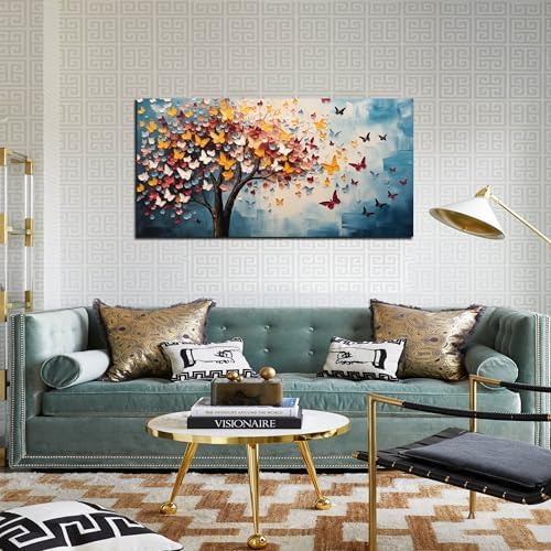 Butterfly Tree Canvas Wall Art for Living Room Bedroom Home Office Blue - Image 3