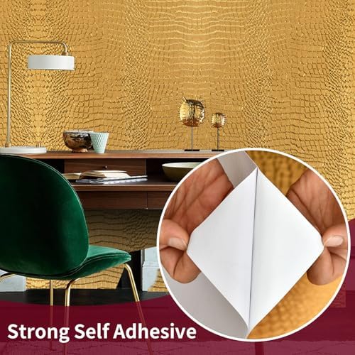 Peel and Stick Wallpaper Gold Crocodile Wallpaper 15.7" X 393" - Image 3