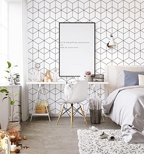 393"x17.3" Wallpaper Geometric Peel and Stick Wallpaper White and Black Contact - Image 5