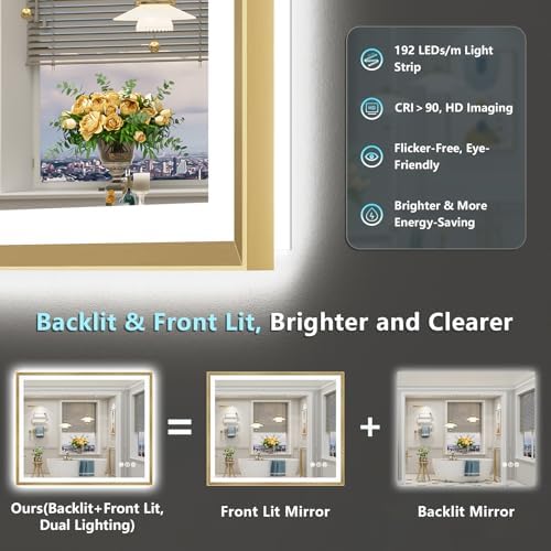 44x32 Gold Beveled LED Lighted Bathroom Mirror, Backlit & Front Lit - Image 4