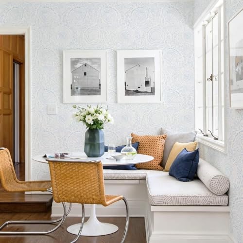 Ismoon Blue Wallpaper Peel and Stick Boho Floral Contact Paper 17.3x78.7in - Image 4