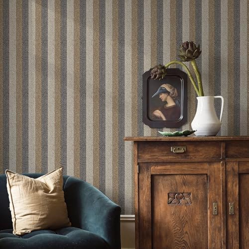 Stripes Wallpaper Peel and Stick Large Size 26"x400" Black/Brown/Grey - Image 3
