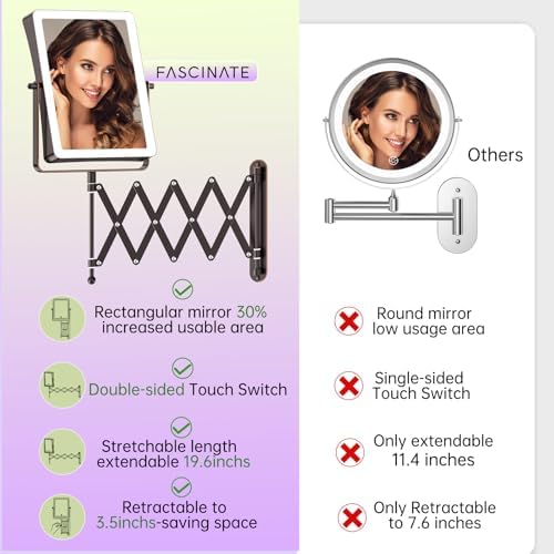FASCINATE 8.7" 5000mAh Rechargeable Wall Mounted Makeup Mirror - Image 3