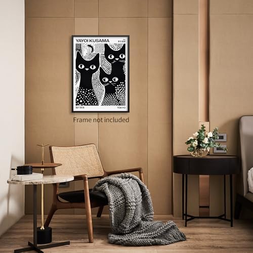 rumlud Cute Black Cat Poster Japanese Yayoi Kusama Wall Art Trendy Animal - Image 3