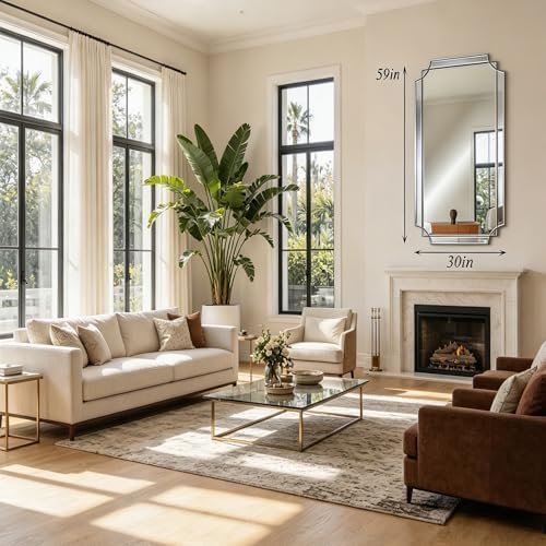 59"x30" Large Geometric Beveled Mirror - Image 6