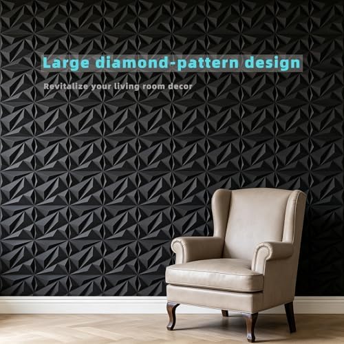 3D Wall Panels 33 Pack, 12×12 Inch Black Diamond Textured PVC Wall Panels - Image 4