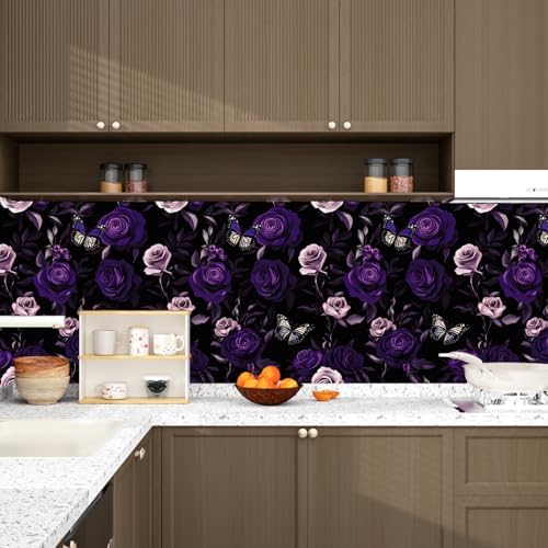 Purple Vintage Floral Peel and Stick Wallpaper 17.5" x 118" - Image 2