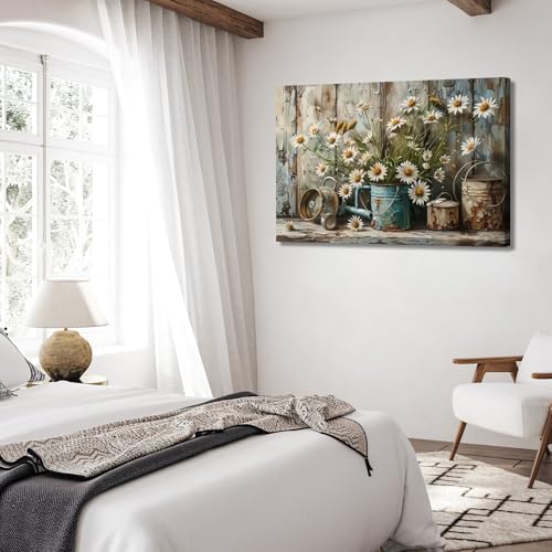 Rustic Farmhouse Daisy Canvas Wall art Vintage Country White Daisy Picture Wall - Image 7