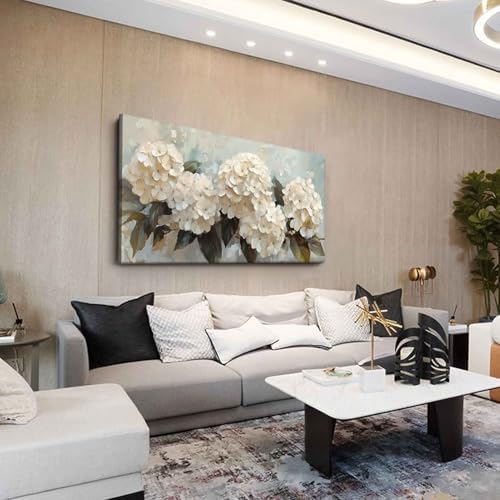 Large Hydrangea Canvas Wall Art Texture White Flower Plant painting Decor - Image 3