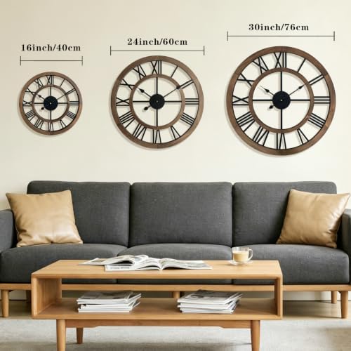 16 Inch Rustic Wall Clock Silent Non-Ticking Wooden Wall Clocks - Image 3