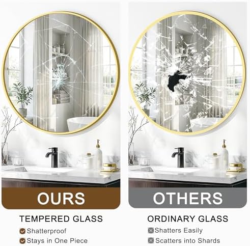 FGU Round Bathroom Mirror for Over Sink 22" Gold Circle Wall Mirror - Image 7