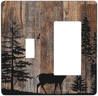 Outlet Covers Rustic Forest Antler Elk Deer Silhouettes Animals Wood Grain 1 by Lightswitchcovers