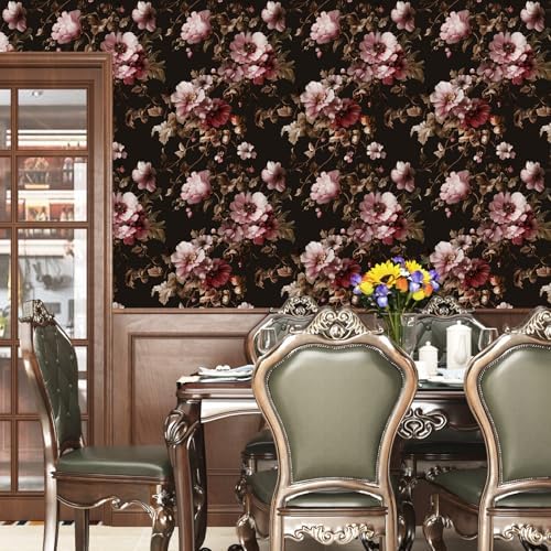 Laatse Dark Floral Brown Wallpaper Peel and Stick17.5 × 393" - Image 2