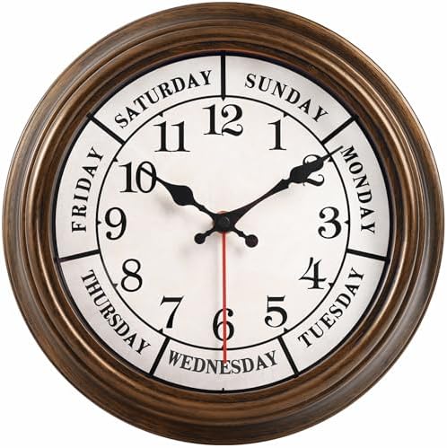 45MinST 12 Inches Retro Wall Clock, Day of The Week Wall Clock, Calendar Day by 45MinST