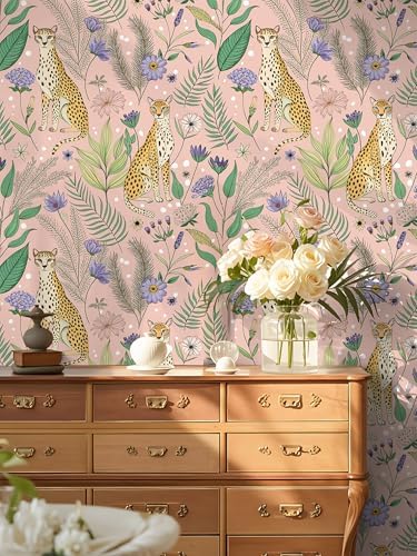 Floralplus Wallpaper Peel and Stick Pink Leopard Wallpaper Floral Removable - Image 7