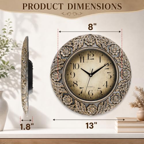 13 Inch Vintage Wall Clock, Silent Decorative Wall Clocks, Non-Ticking Retro - Image 2