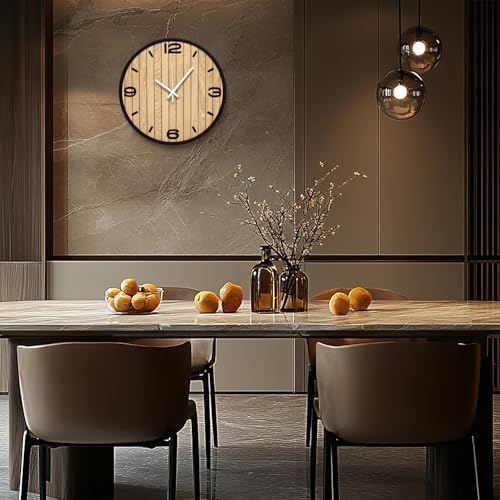 12 Inch Round Wall Clock Battery Operated, Wooden Decorative Analog Clocks - Image 5