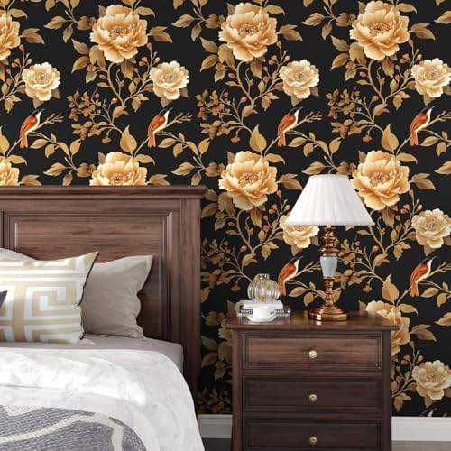 Laatse Dark Floral Bird Wallpaper Peel and Stick 17.5"x 118" - Image 2