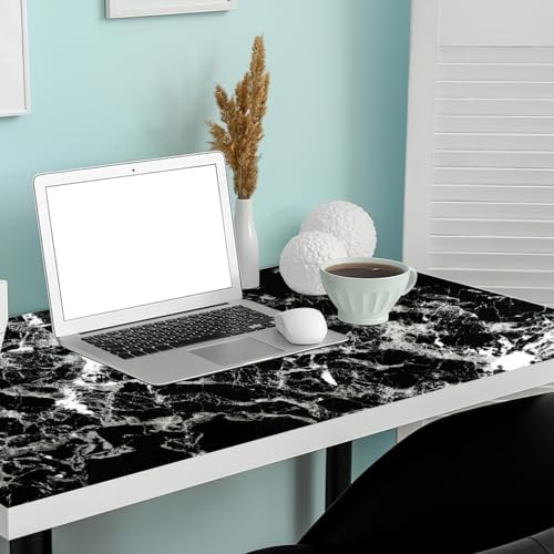 Arthome Black Marble Contact Paper, Peel and Stick Black Silver Paper, Self - Image 2