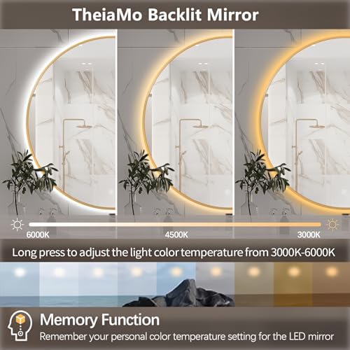 44" Round LED Bathroom Mirror, Wall Mounted Round Backlit Mirror LED Bathroom - Image 3